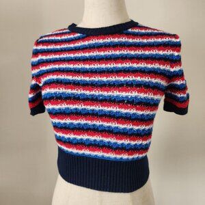 FOREVER 21 Red, White & Blue Striped Cropped Crochet Sweater. SIZE S. NWT.